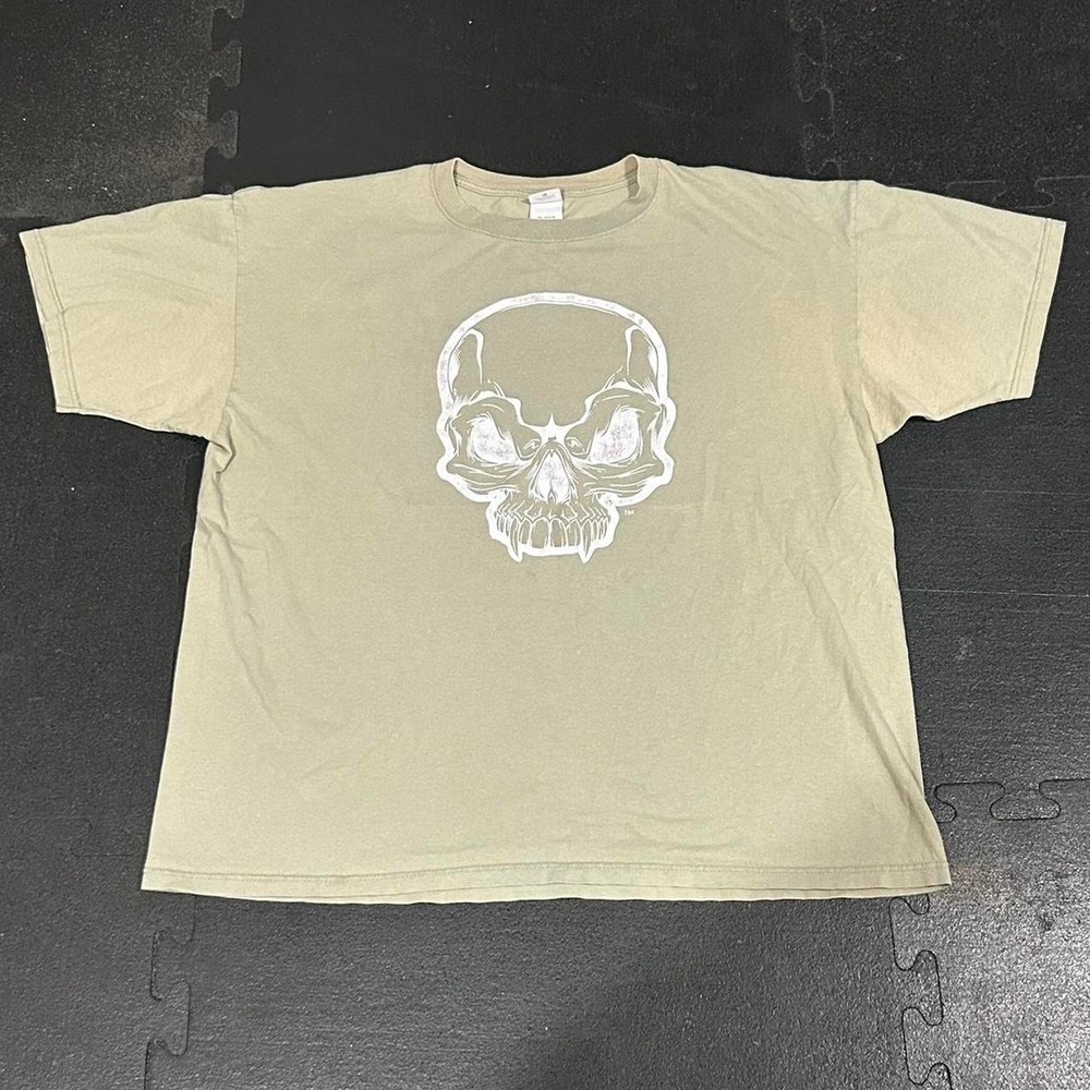 Anvil Vintage Y2K Skull Tactical T-Shirt Tan White Grunge Skater Mens XXL